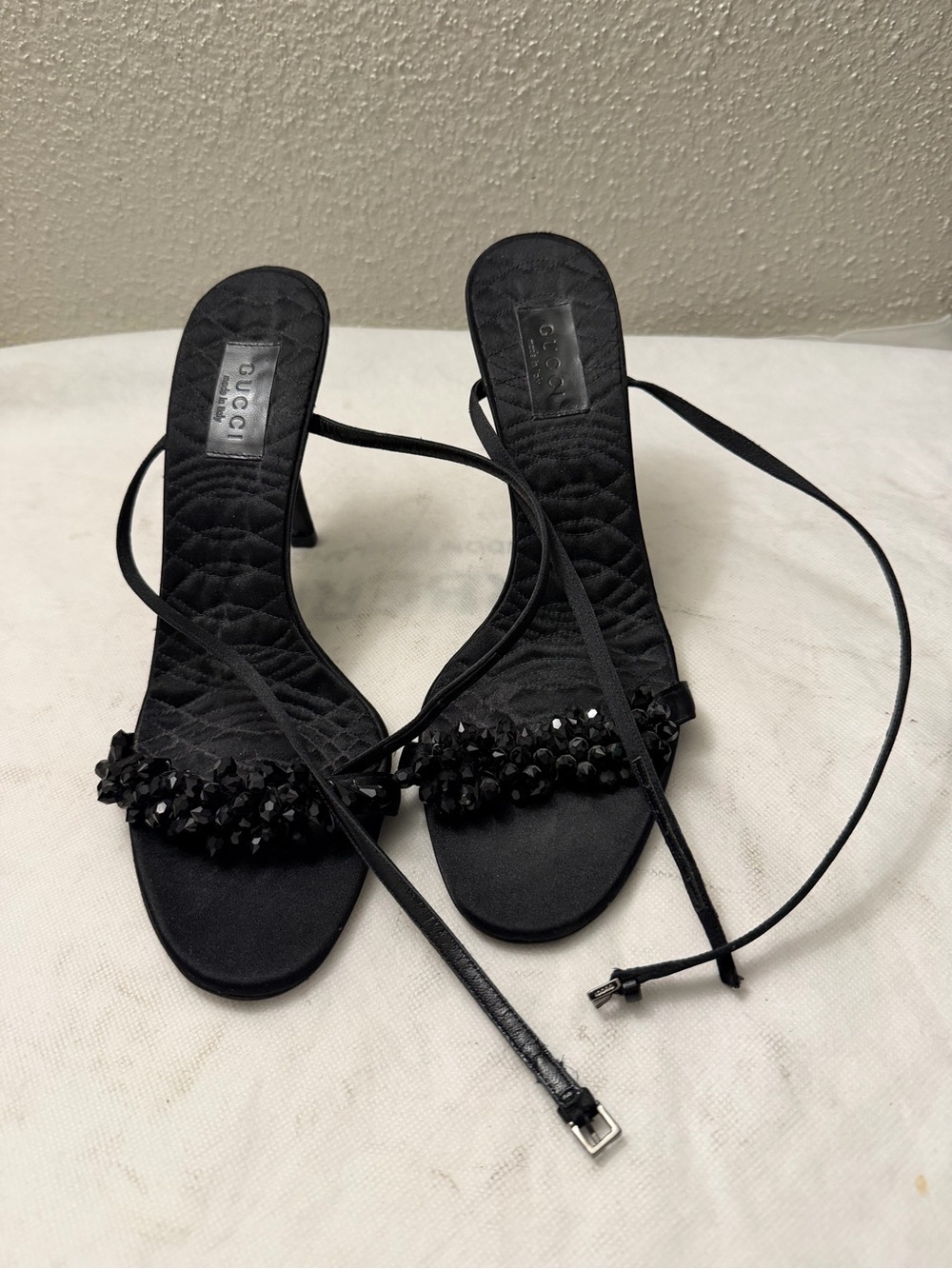 Gucci Black Beaded Strappy Heeled Sandals, pre-owned, SZ 9
